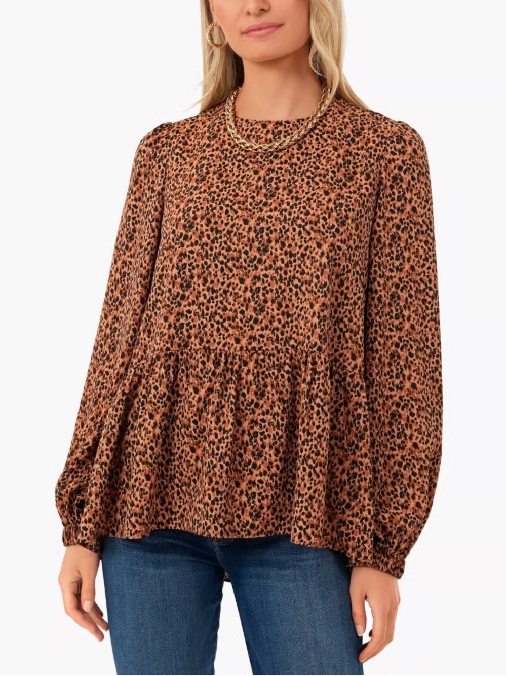 Pomander Place Carlota Leopard Print Peplum Blouse Puff Sleeves Tuckernuck M